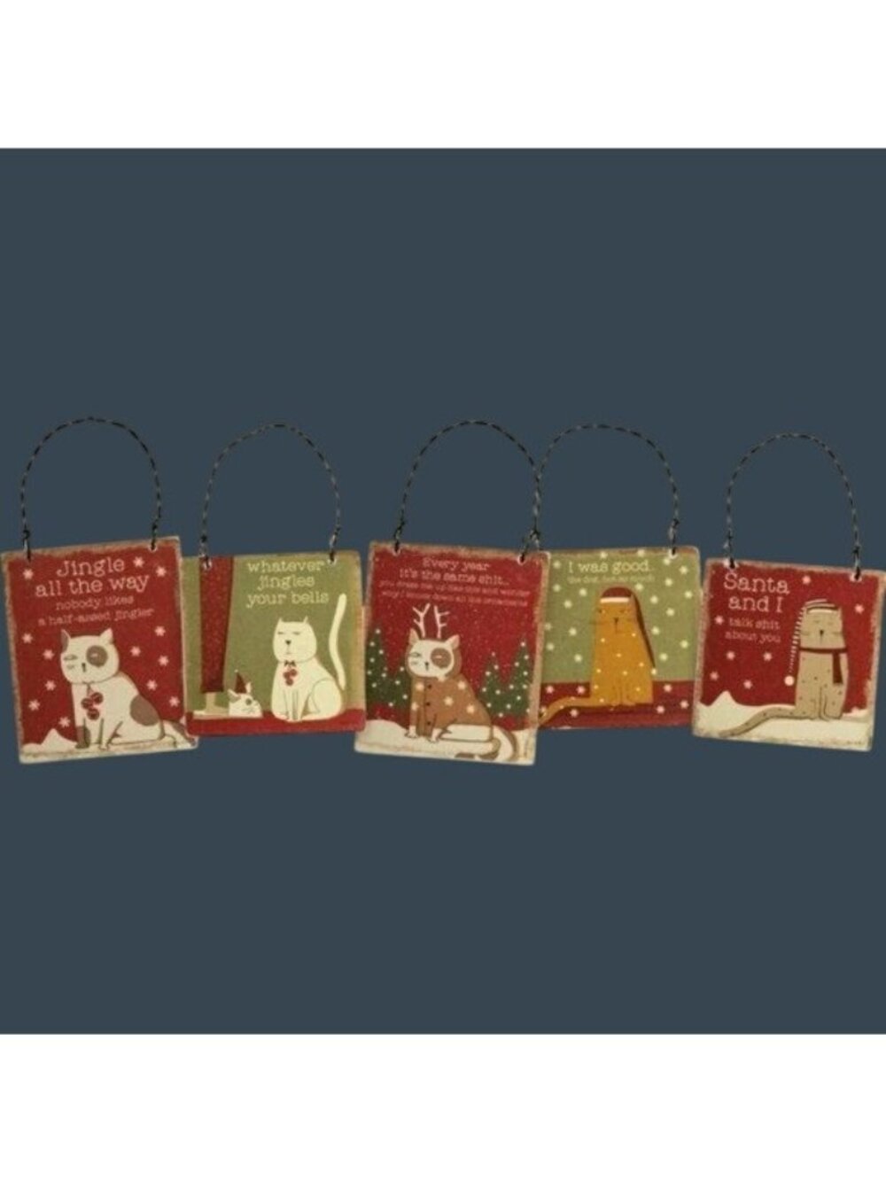 Primitives By Kathy Cat-Themed Funny Wooden Christmas Ornaments Set Of 6 Holiday